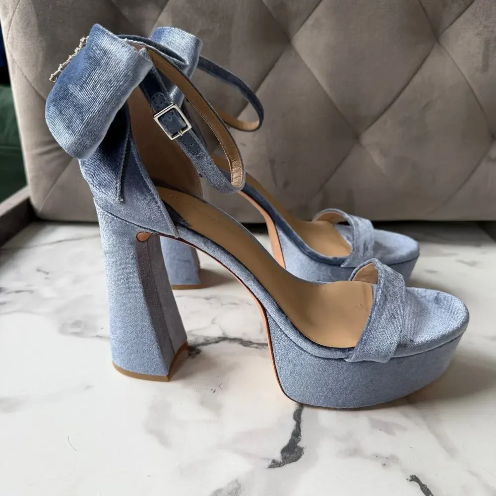 Antonio Melani Janie Blue Velvet Bow Back Platform Heels Size 9